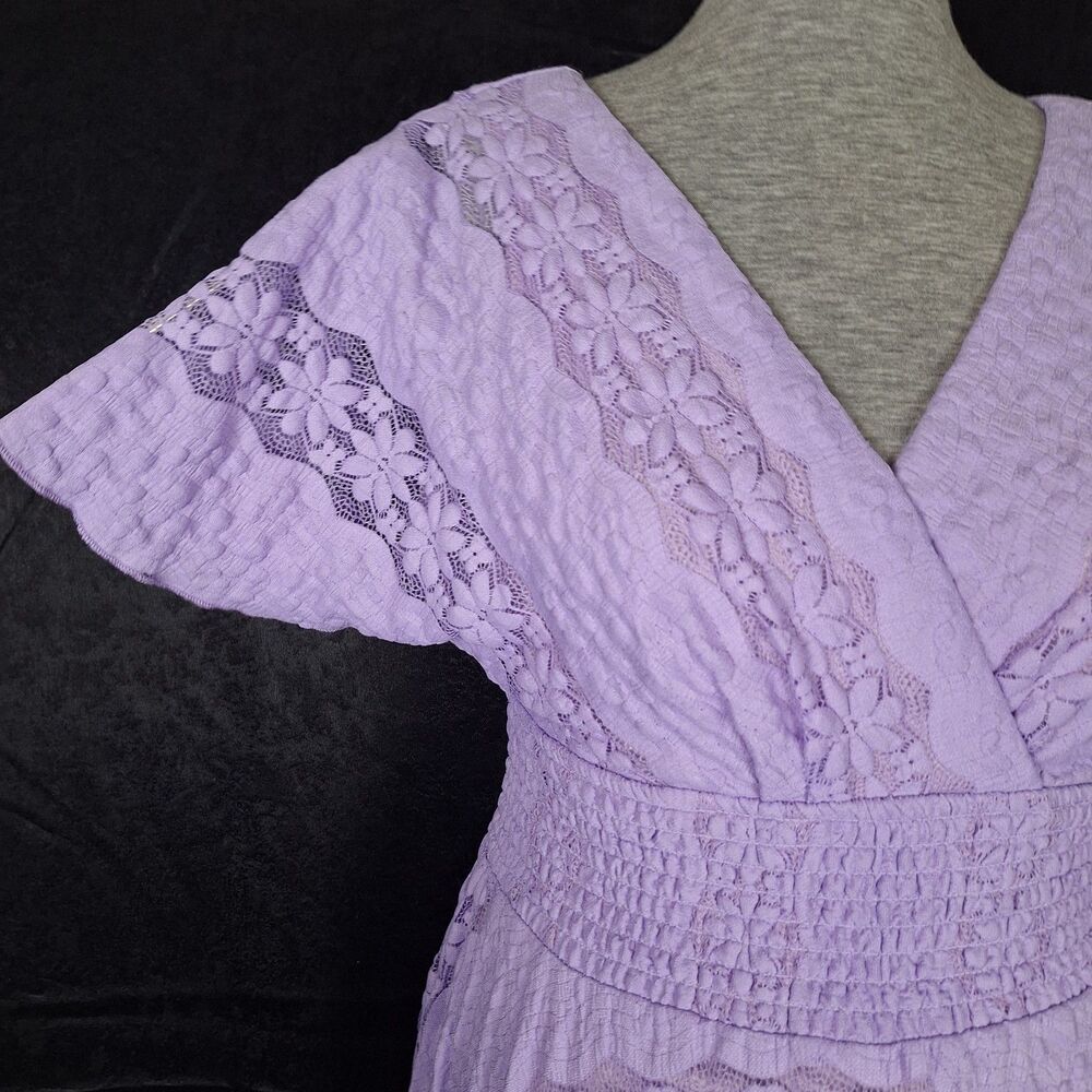 Rabbit Rabbit Rabbit Size 6 Lilac Lace Ruched Handkerchief Hem V Neck Fairycore - Picture 4 of 12